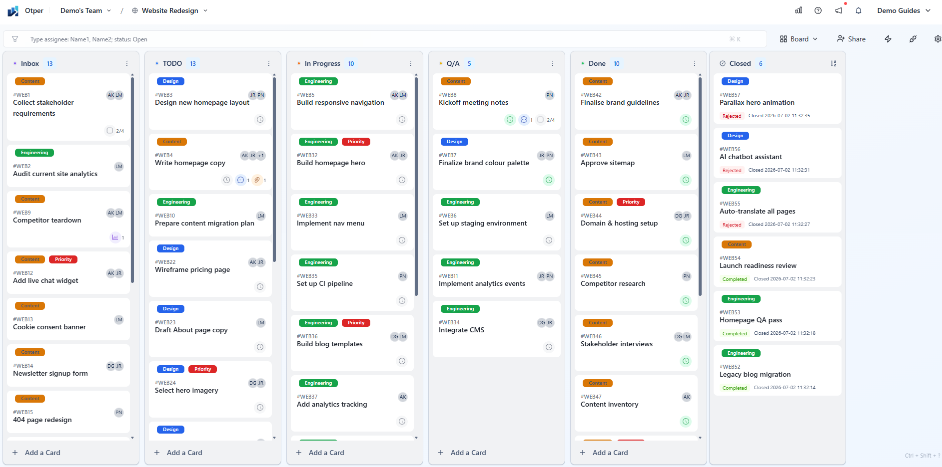 A Kanban board with lists that mirror the team's real workflow stages.