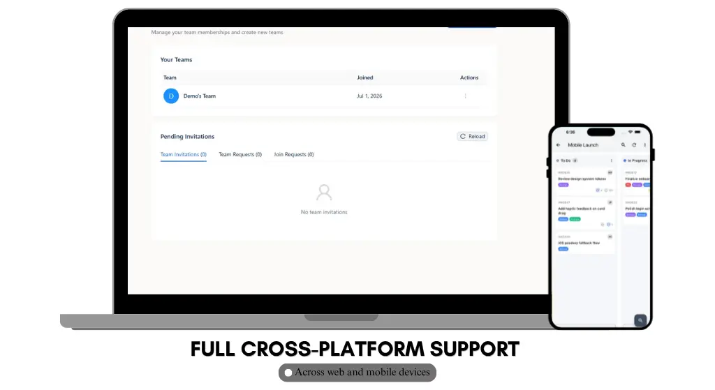 Otper cross-platform project management app on laptop and smartphone.